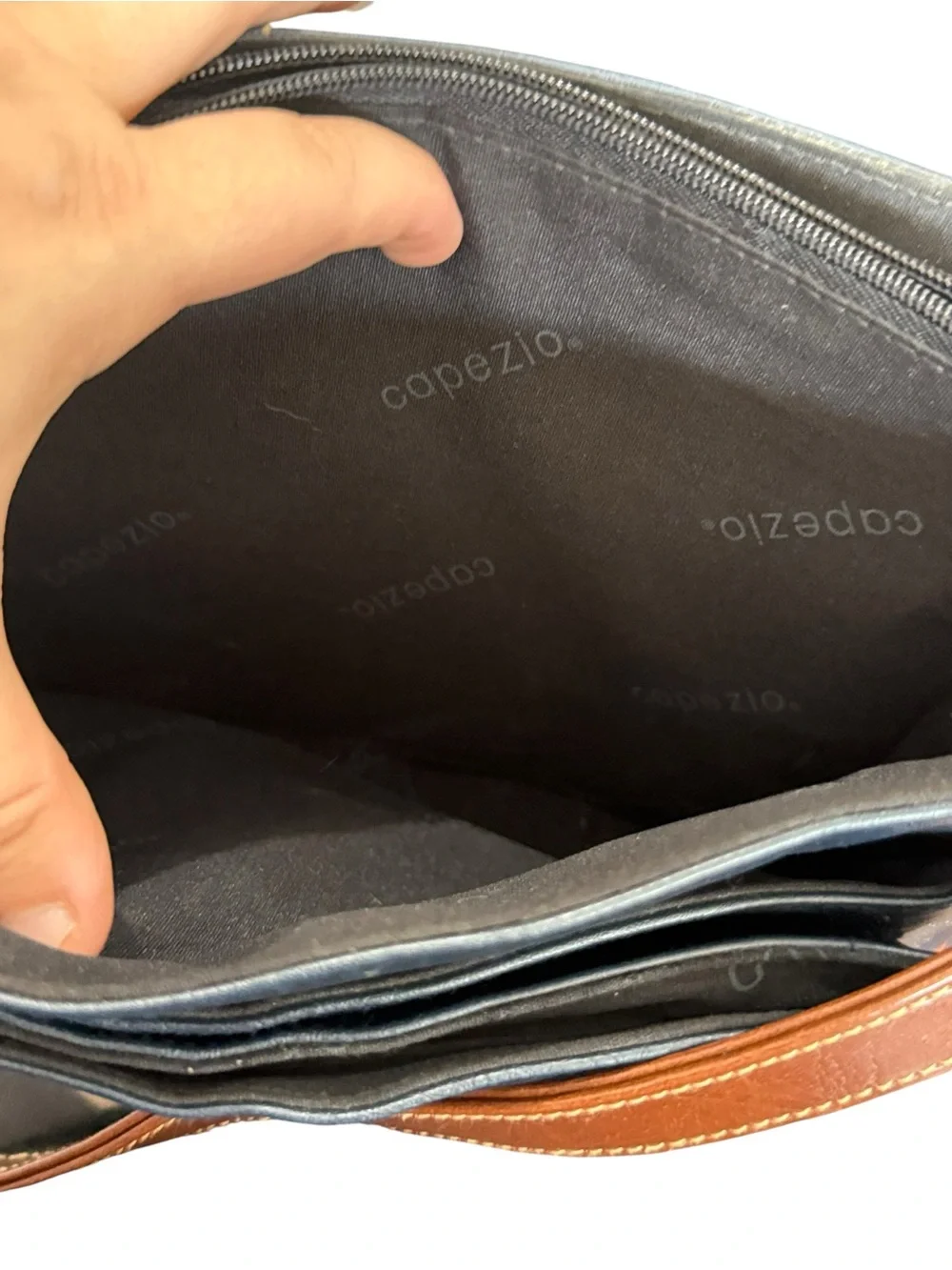 Capezio Navy and Brown Leather Satchel with Gold Accents
